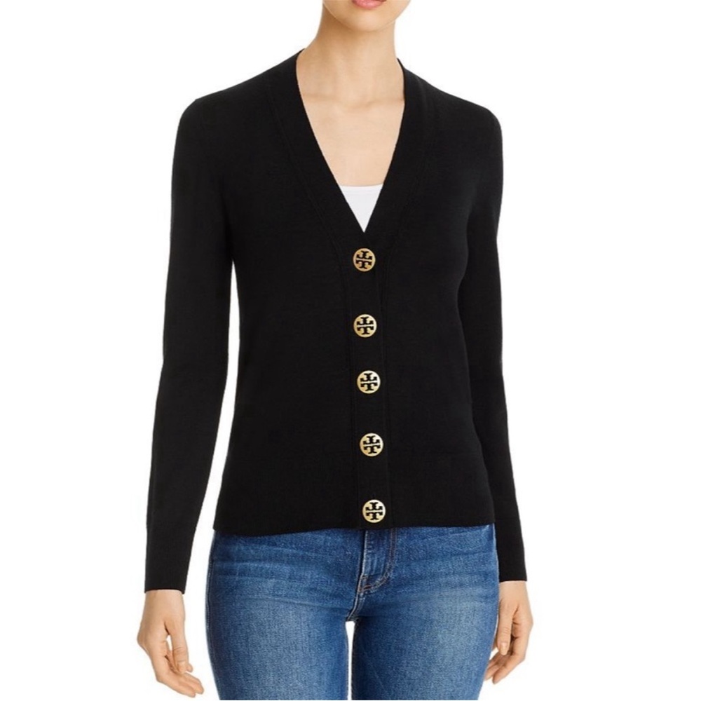 Tory Burch Purple Cardigan with Gold Logo Buttons